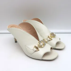 Gucci Zumi Mules Ivory Leather Size 35.5 Peep Toe Heels