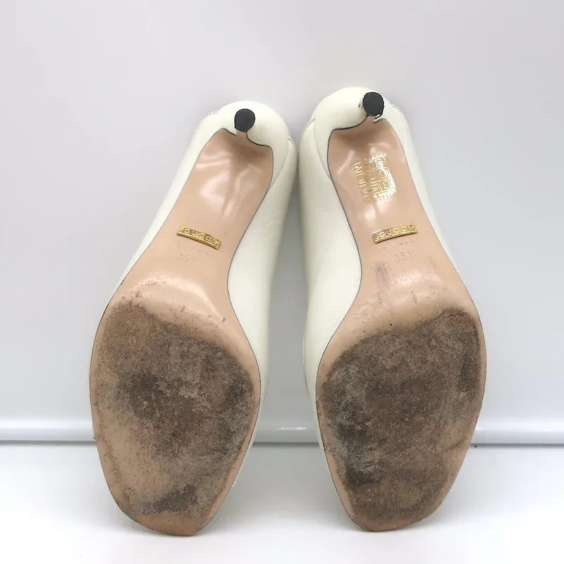Gucci Zumi Mules Ivory Leather Size 35.5 Peep Toe Heels