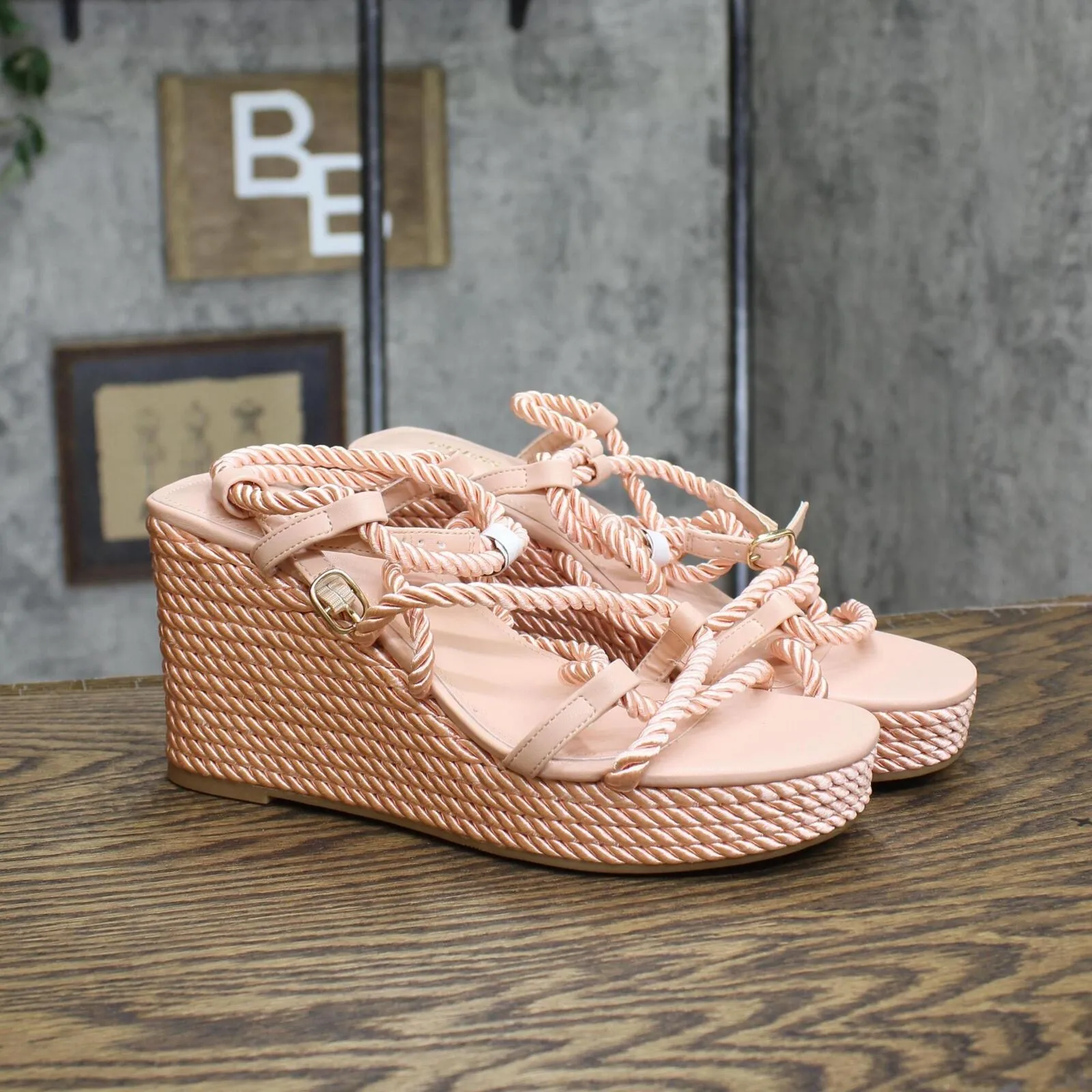 Guess Womens Natesha Strappy Rope Wedges Sandals Shoes GWNATESHA Pink 9M