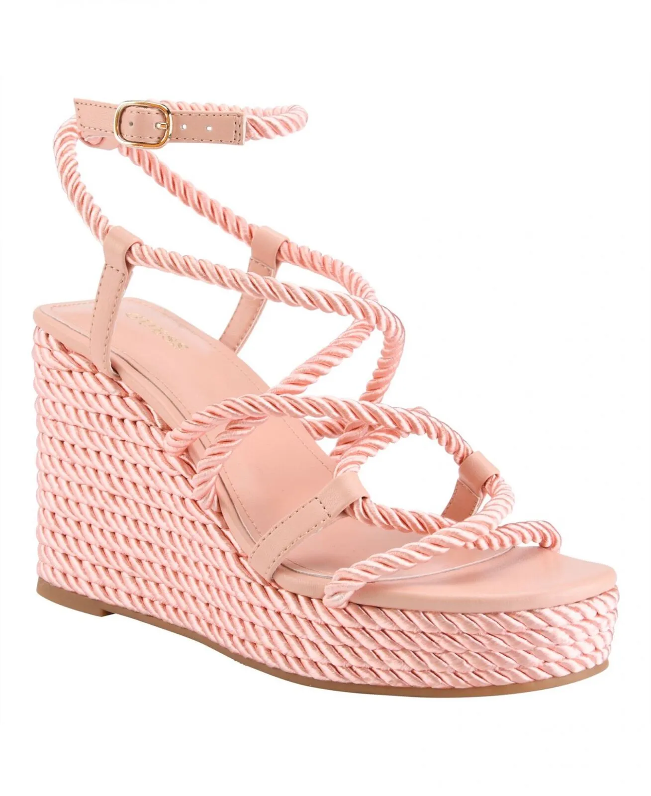 Guess Womens Natesha Strappy Rope Wedges Sandals Shoes GWNATESHA Pink 9M
