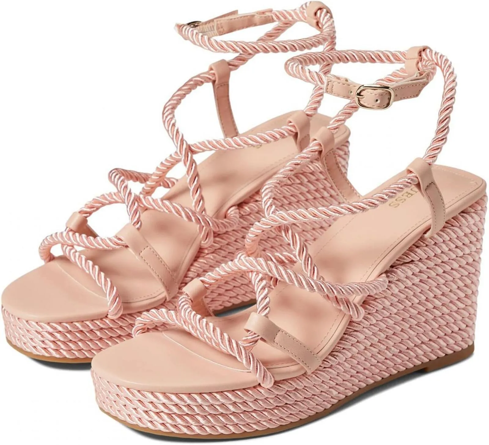 Guess Womens Natesha Strappy Rope Wedges Sandals Shoes GWNATESHA Pink 9M
