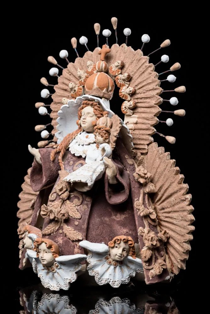 Hand Made Clay Virgin & Jesus Oaxacan Fine Mexican Pastillaje Pottery
