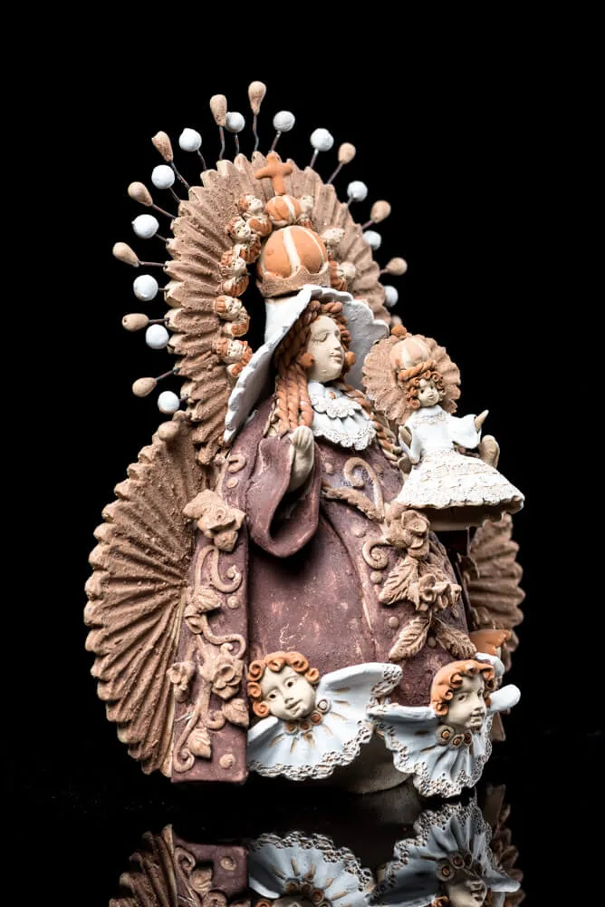 Hand Made Clay Virgin & Jesus Oaxacan Fine Mexican Pastillaje Pottery