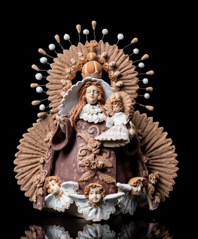Hand Made Clay Virgin & Jesus Oaxacan Fine Mexican Pastillaje Pottery