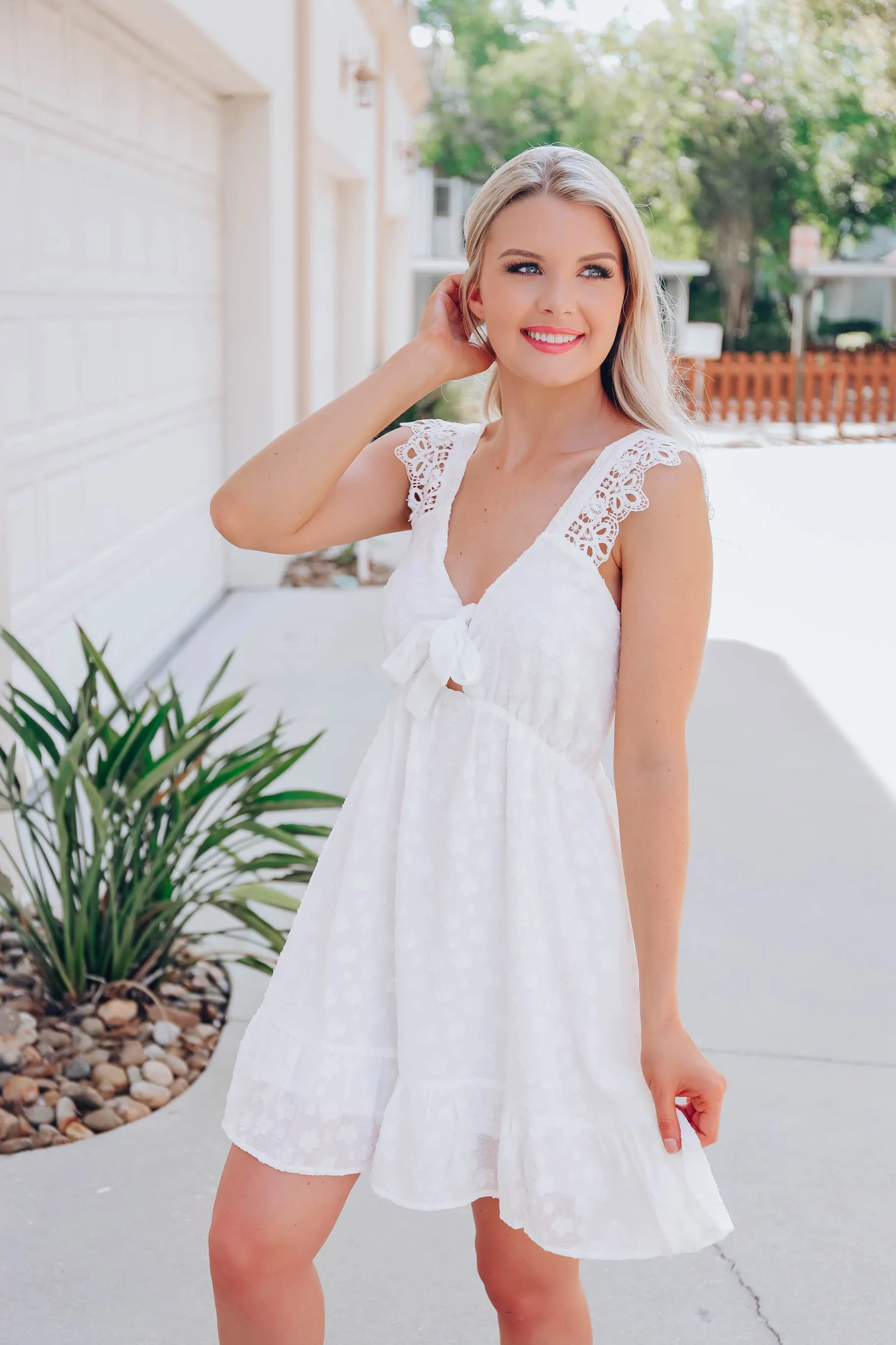 Heavenly Lace Self-Tie Dress - White