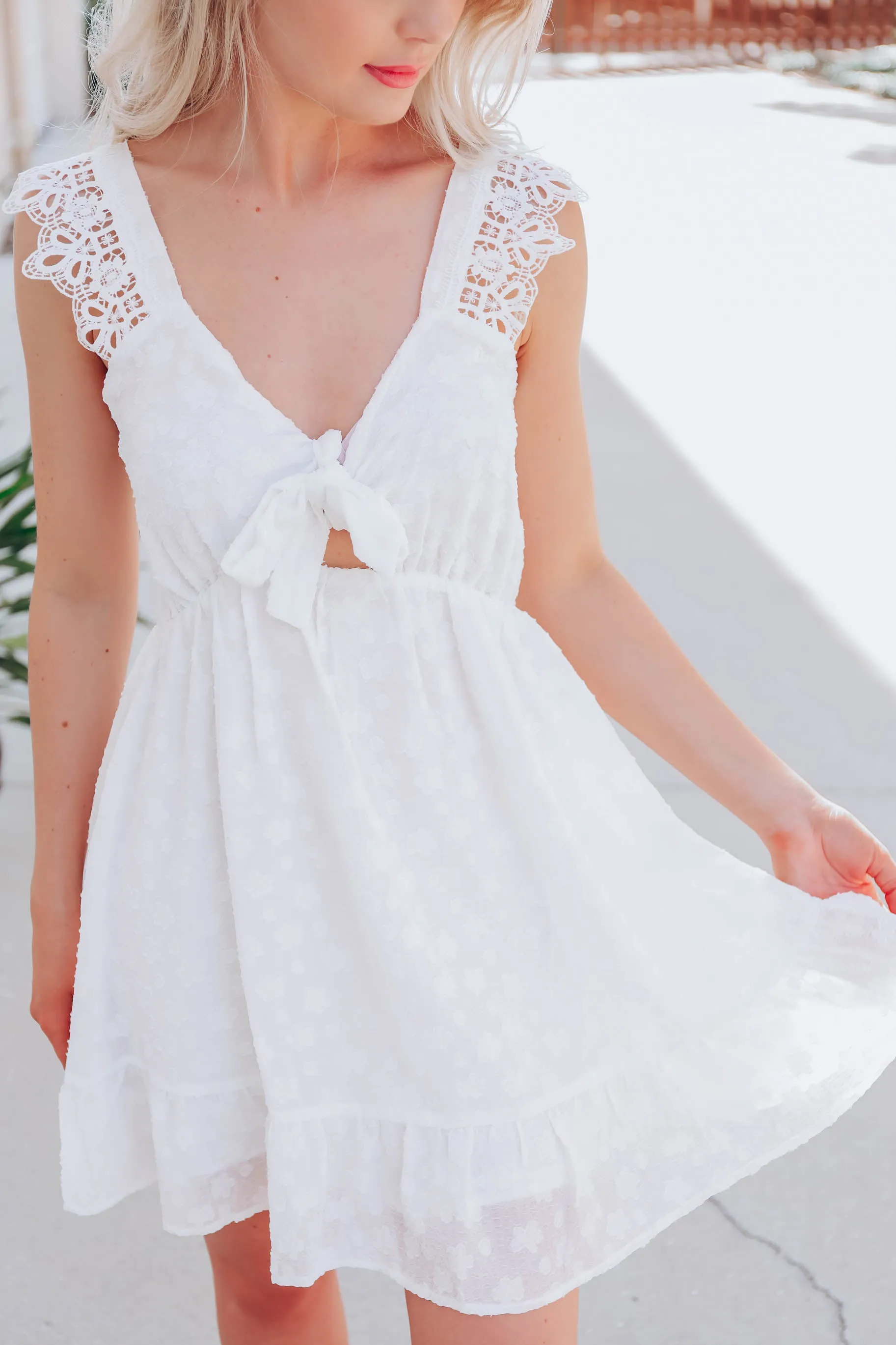 Heavenly Lace Self-Tie Dress - White