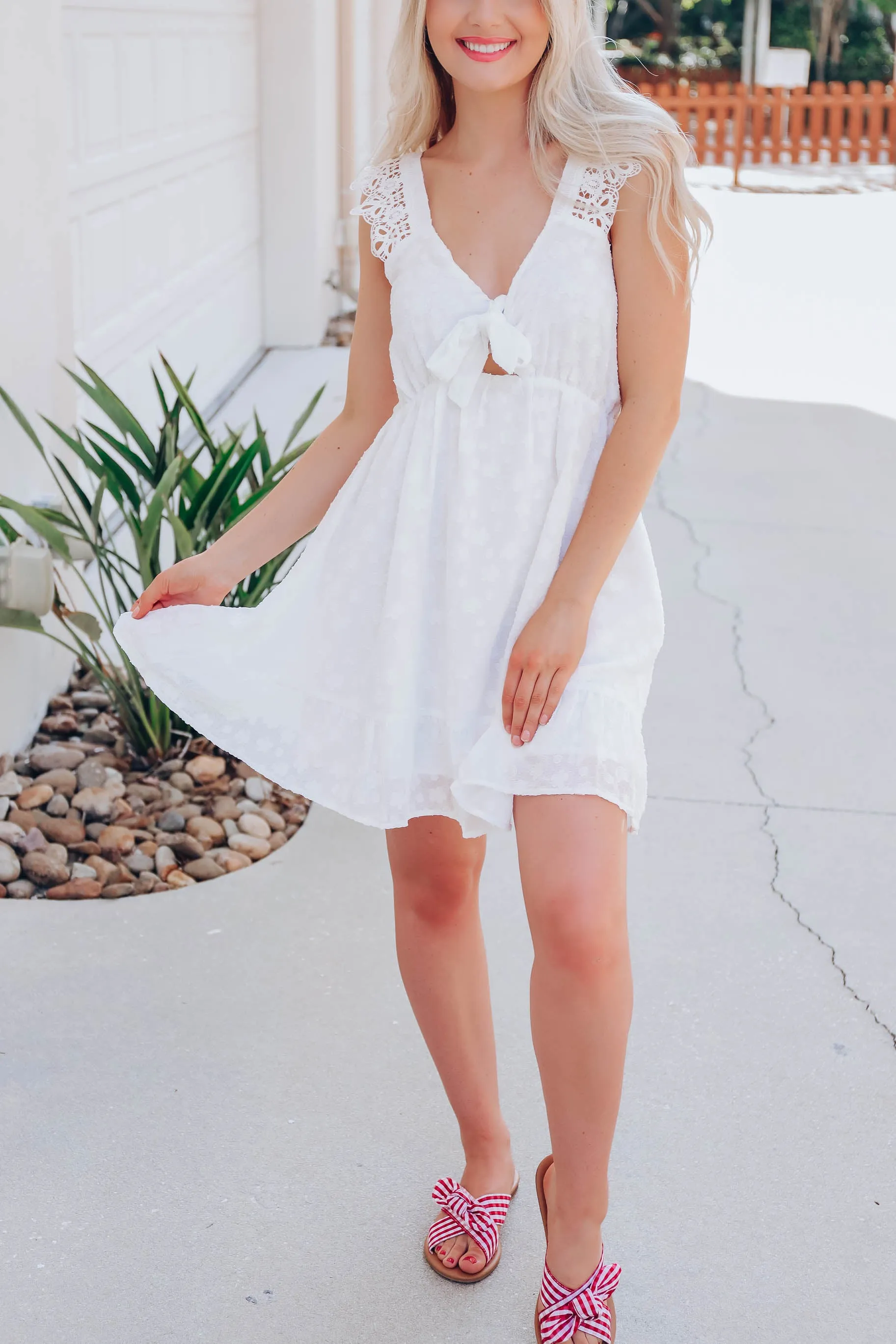 Heavenly Lace Self-Tie Dress - White