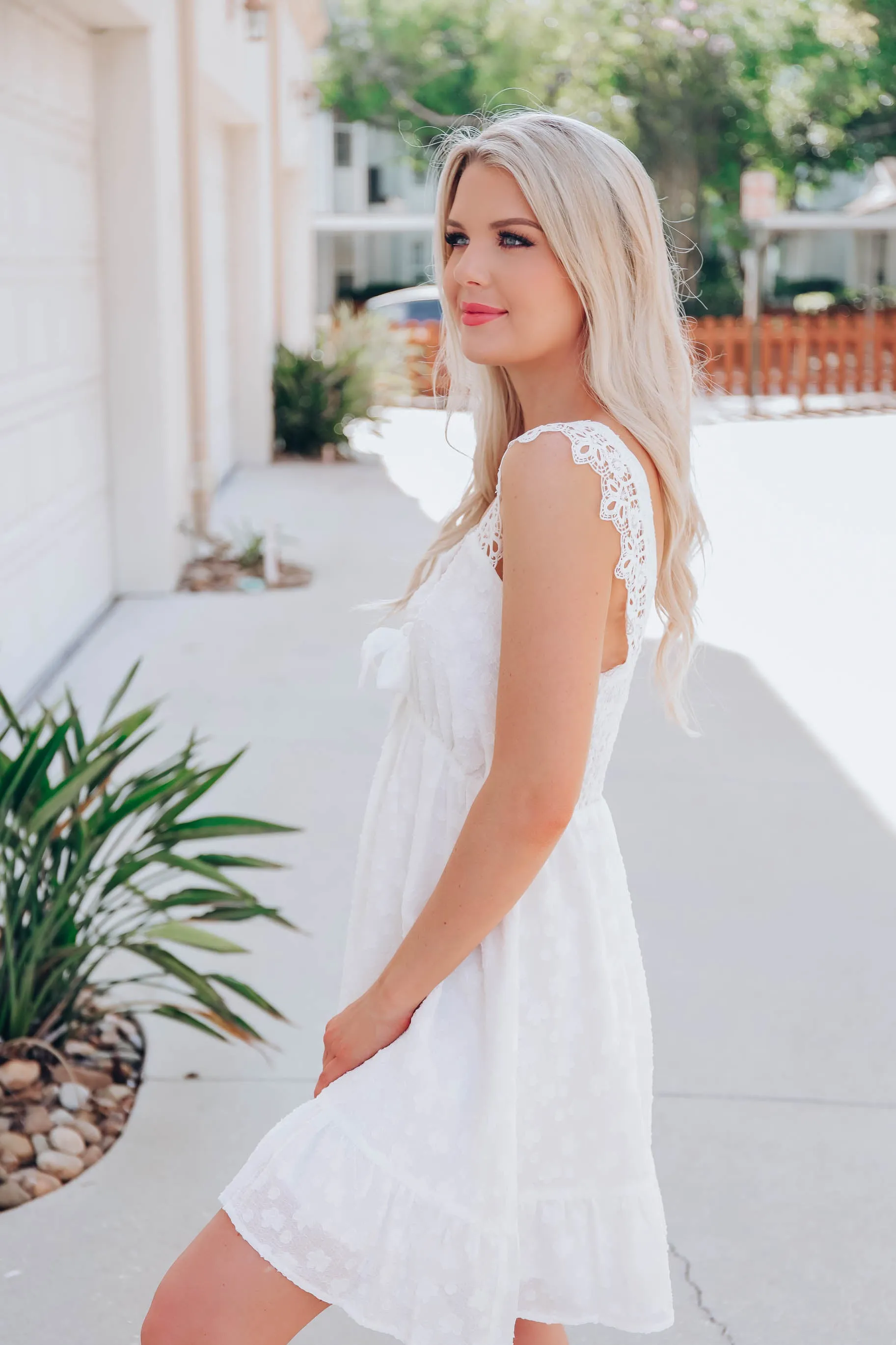 Heavenly Lace Self-Tie Dress - White
