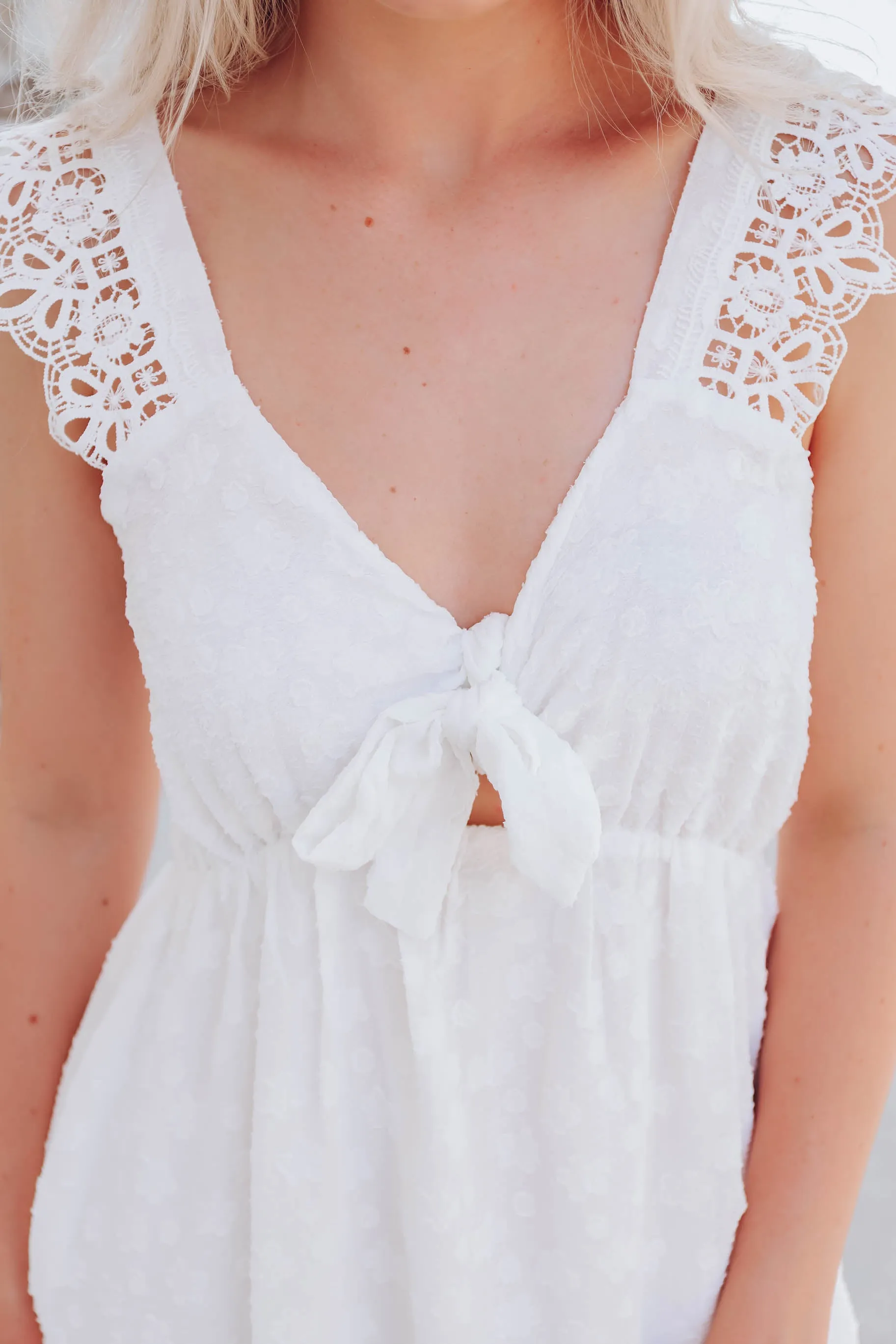 Heavenly Lace Self-Tie Dress - White