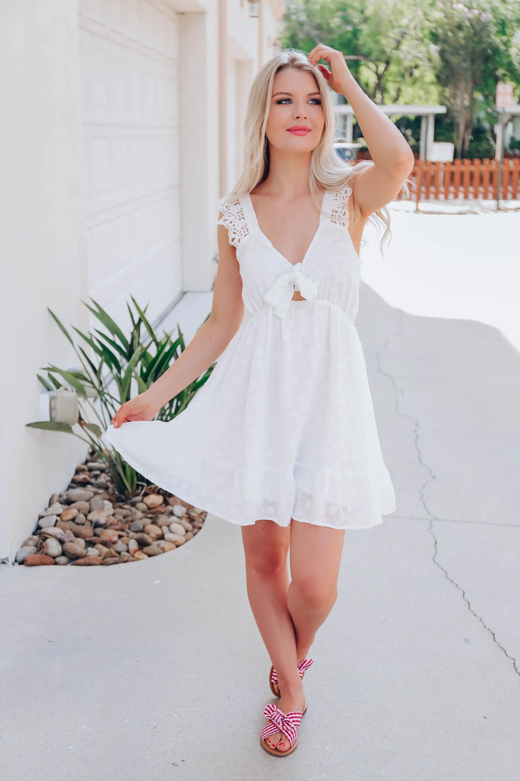 Heavenly Lace Self-Tie Dress - White