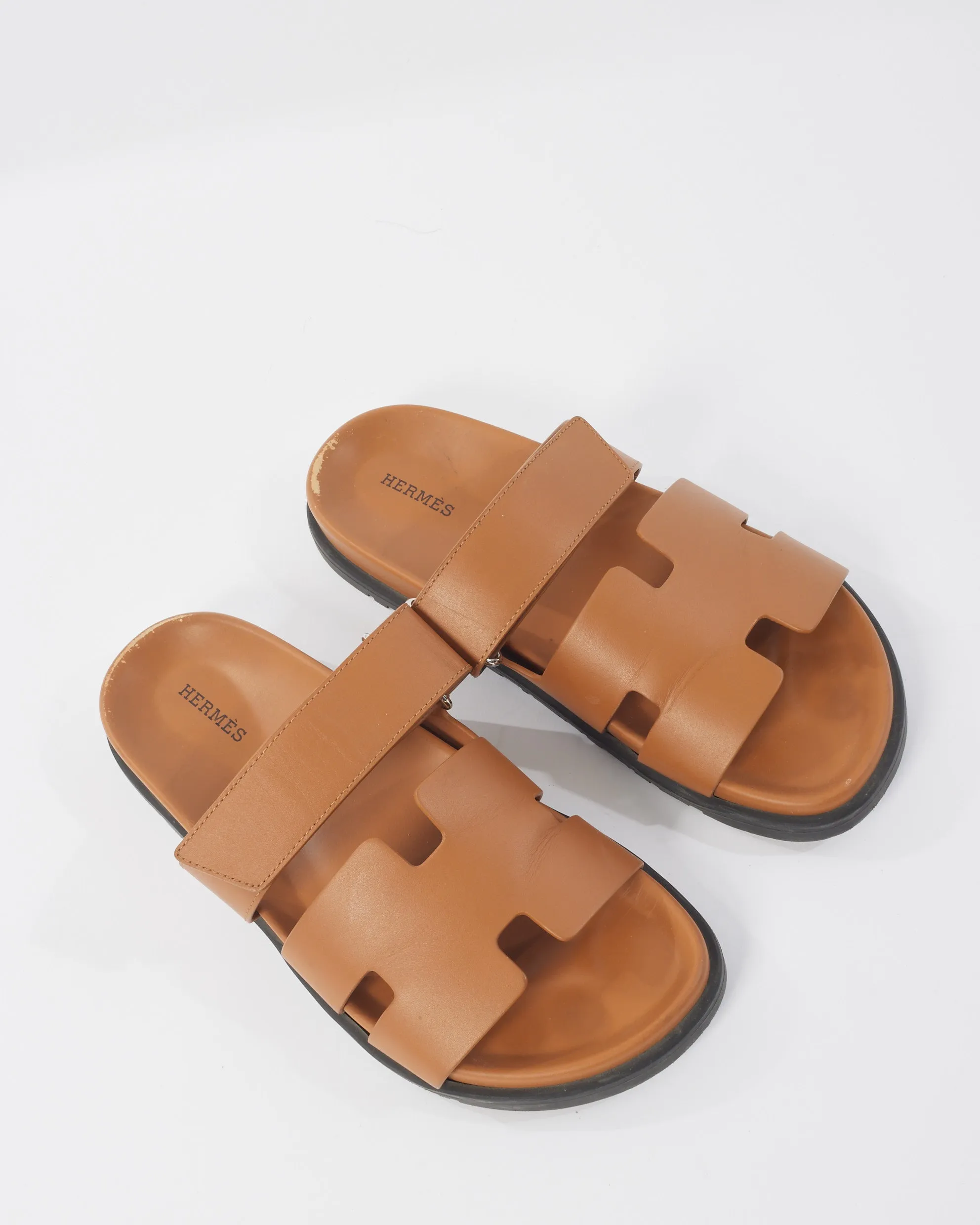 Hermès Gold Leather Chypre Sandals - 41