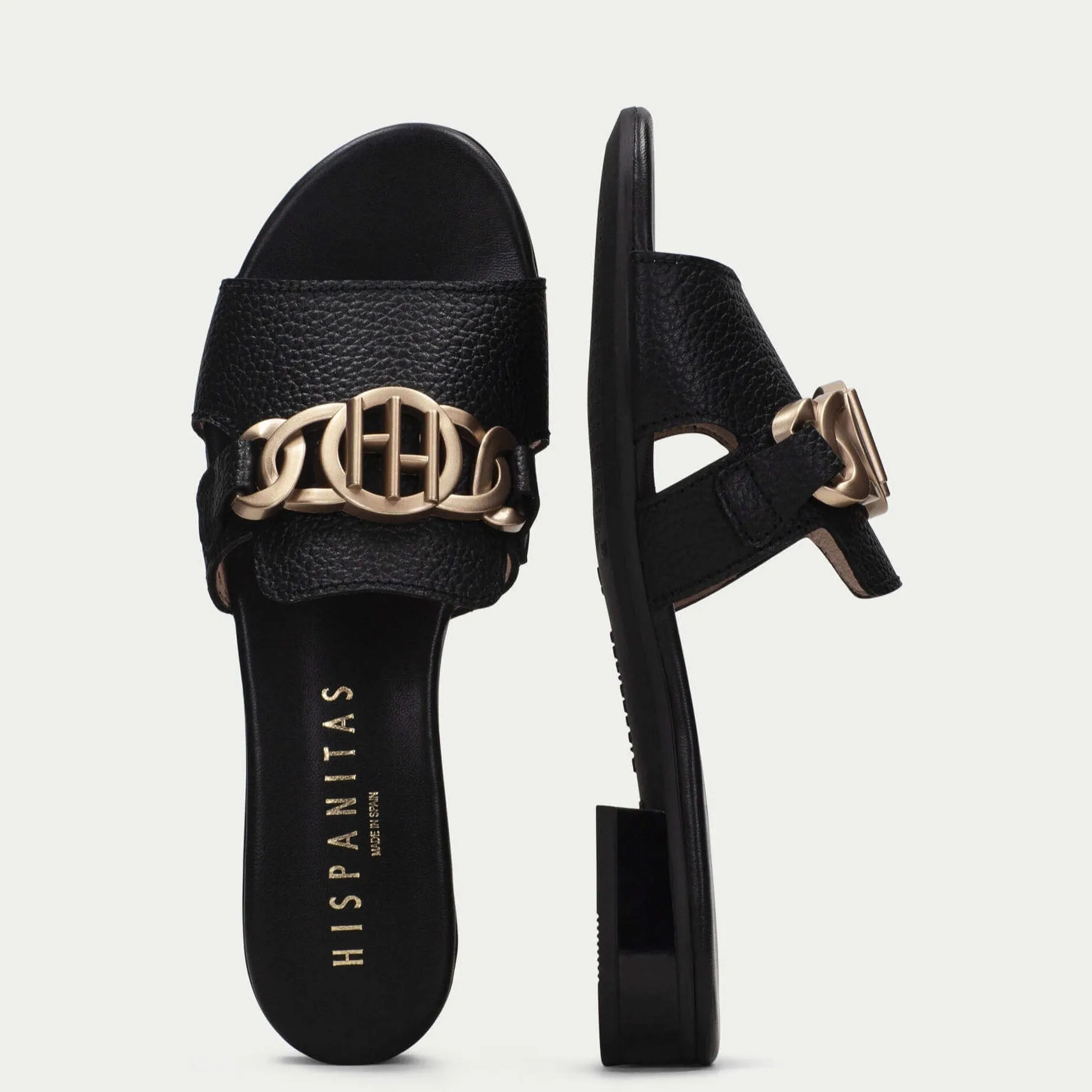 Hispanitas Black Leather Flat Mules