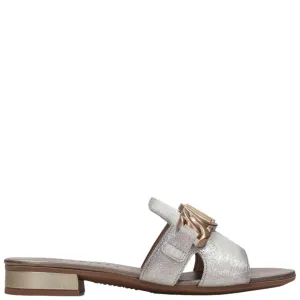 Hispanitas Pale Silver Leather Flat Mules