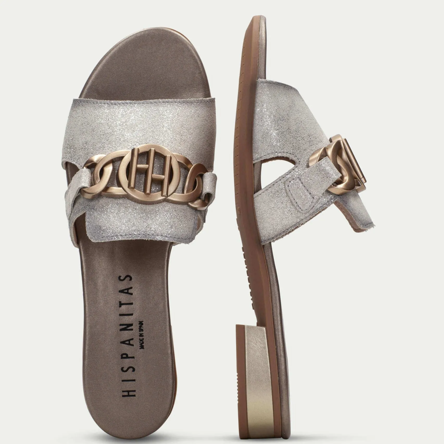 Hispanitas Pale Silver Leather Flat Mules