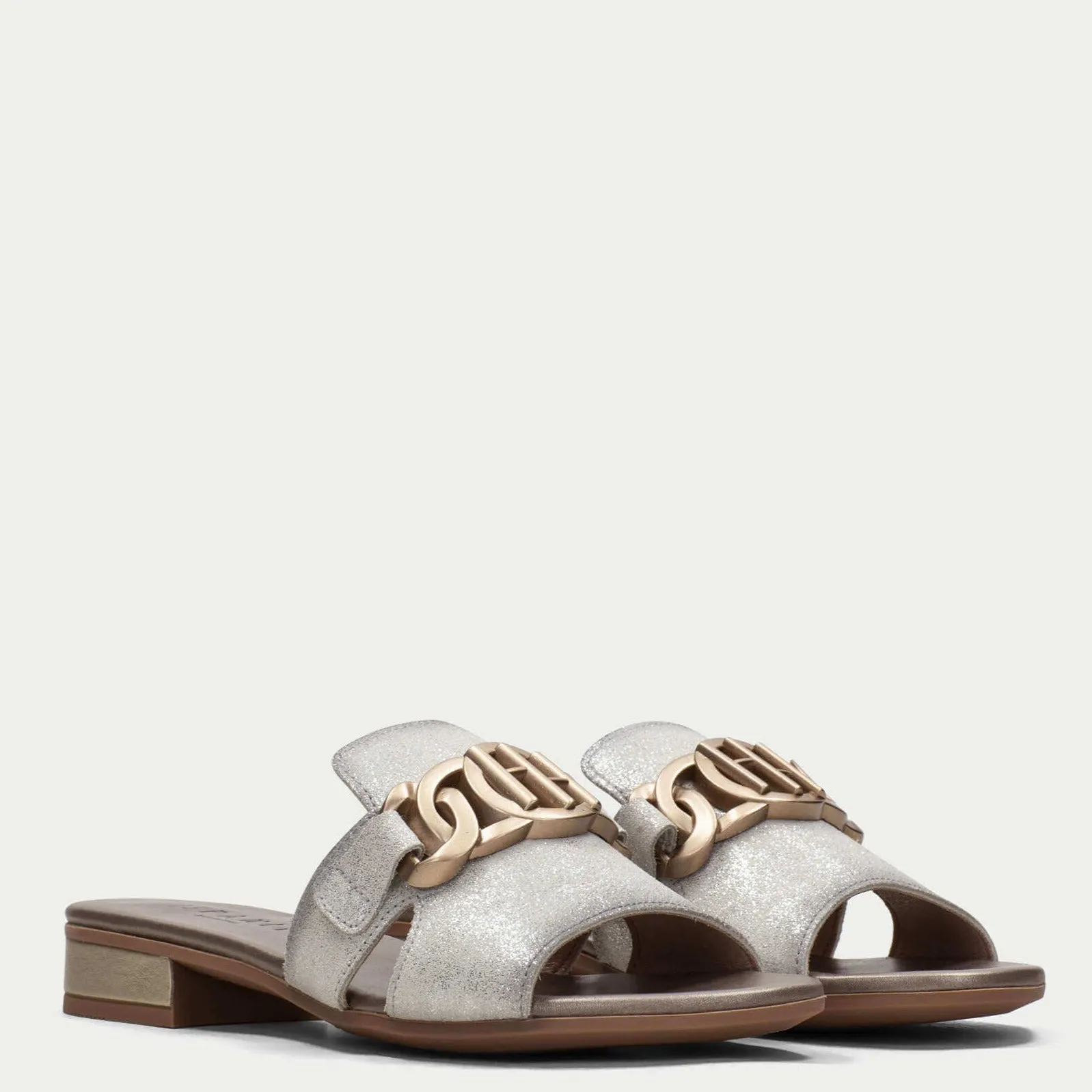 Hispanitas Pale Silver Leather Flat Mules