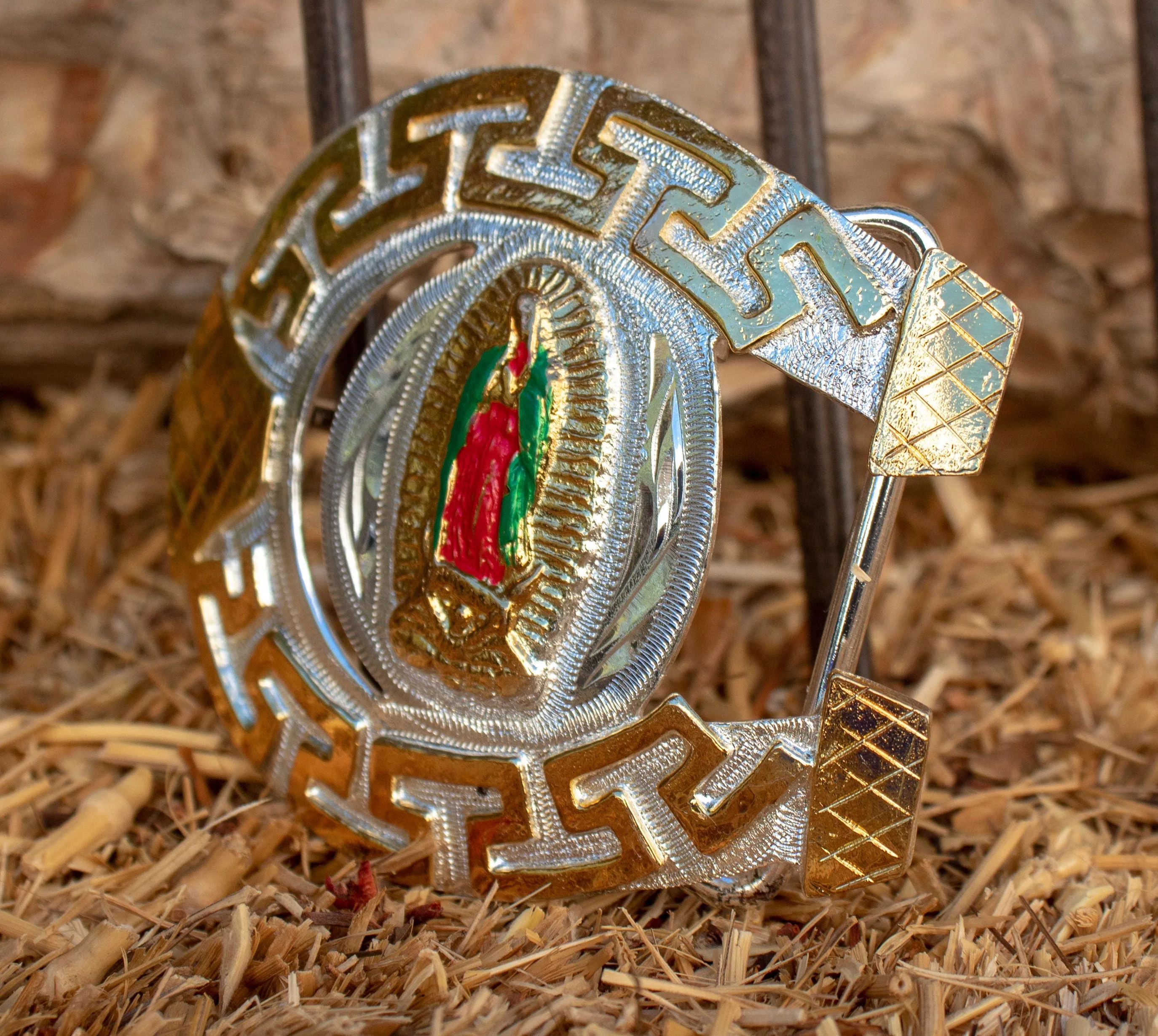 HORSE SHOE Virgin Mary Virgen de Guadalupe Herradura cowboy western belt buckle evilla