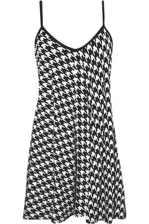 Hounds Tooth Print Strappy Dress Vest Top