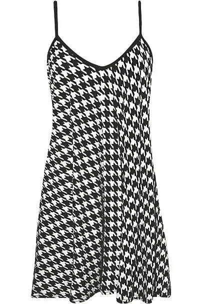 Hounds Tooth Print Strappy Dress Vest Top