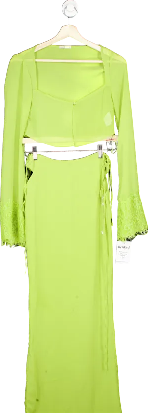House of CB Lime Green Lace Detail Midi Sheer Dress UK XS