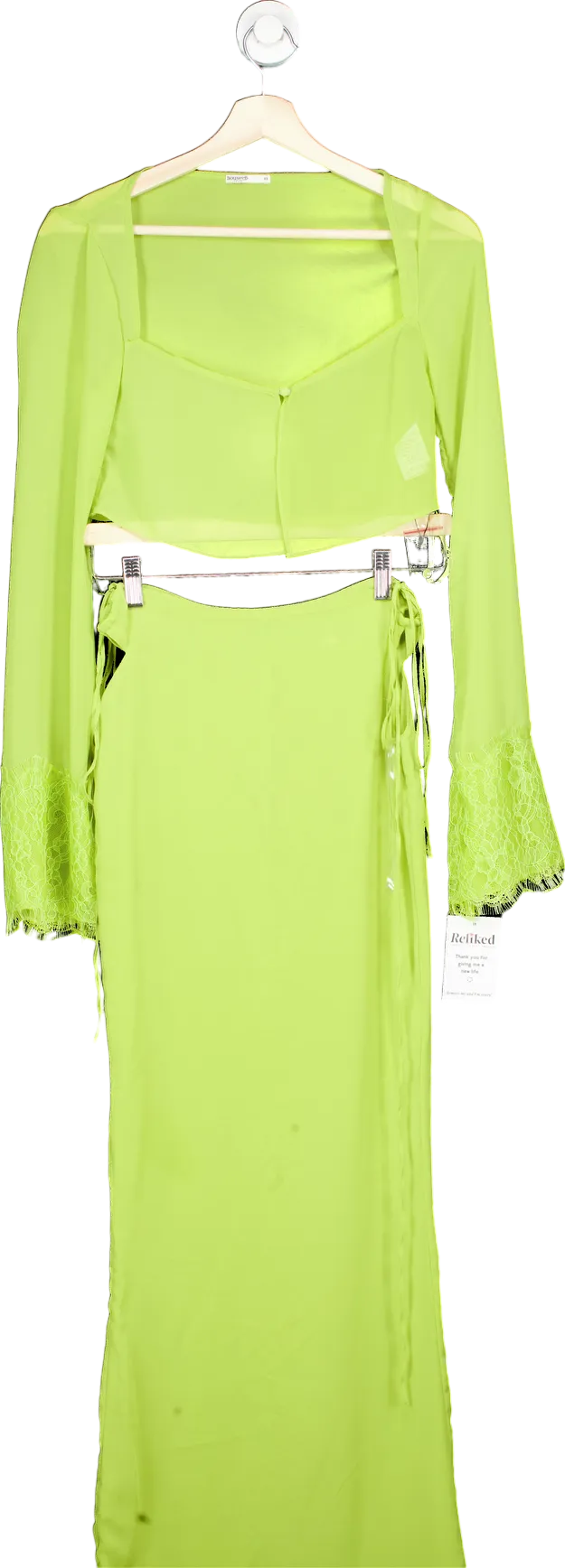 House of CB Lime Green Lace Detail Midi Sheer Dress UK XS