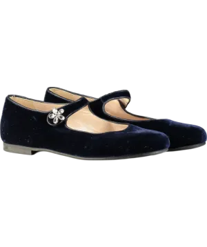 Il Gufo Blue Embellished Velvet Ballet Flats UK 3.5 EU 36 👼