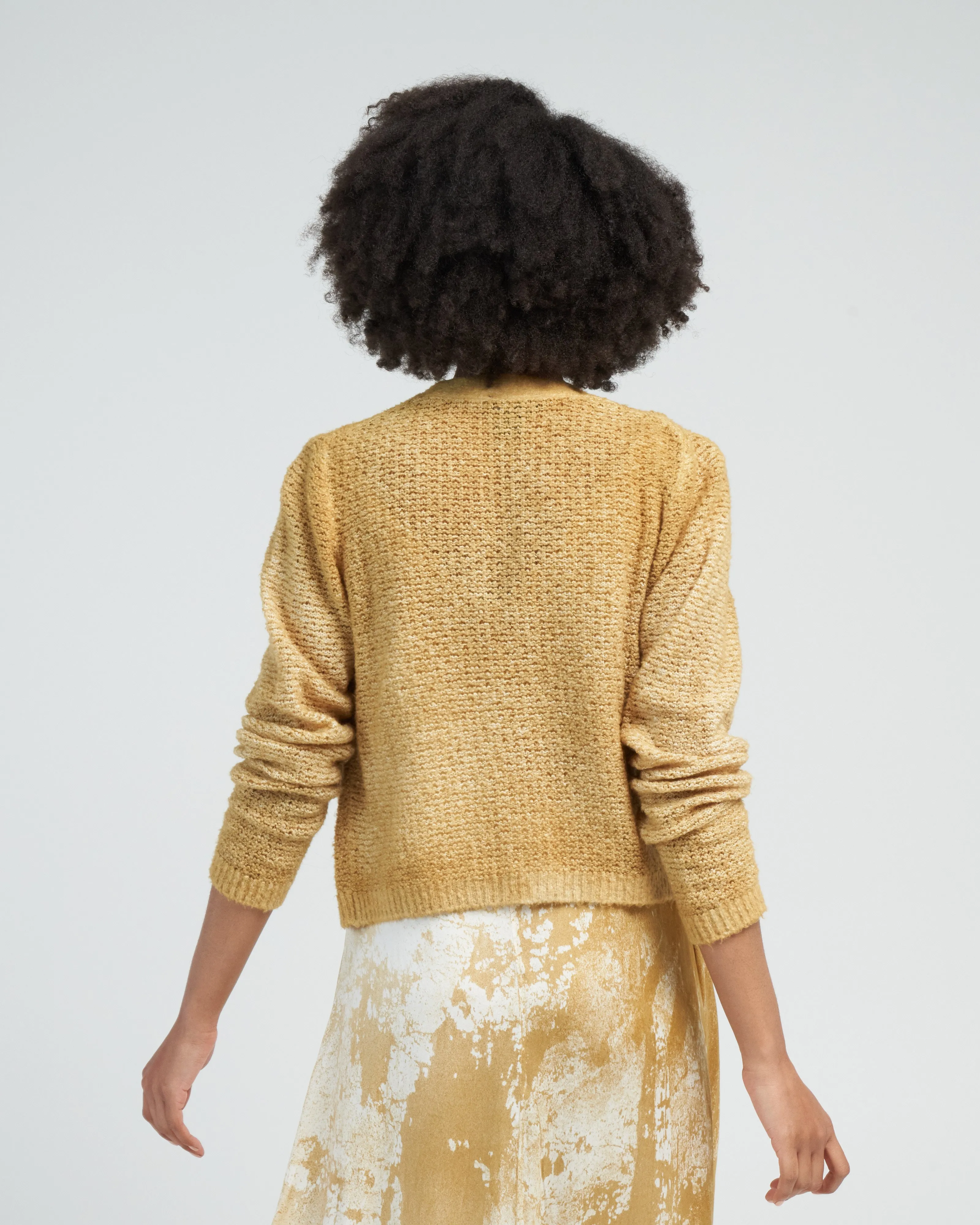 irregular stitch brushed cotton/linen v neck cardigan - oil