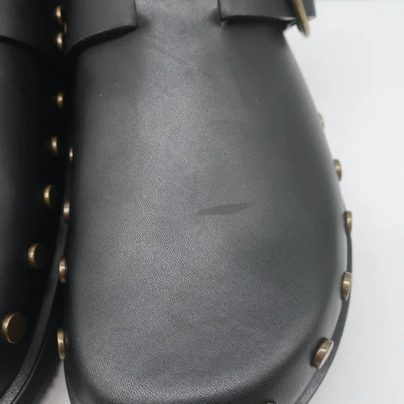 Isabel Marant Mirst Buckle Clogs Black Studded Leather Size 37 Flat Mules NEW