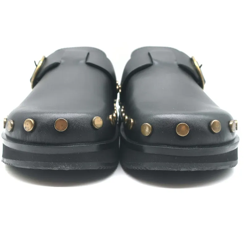 Isabel Marant Mirst Buckle Clogs Black Studded Leather Size 37 Flat Mules NEW