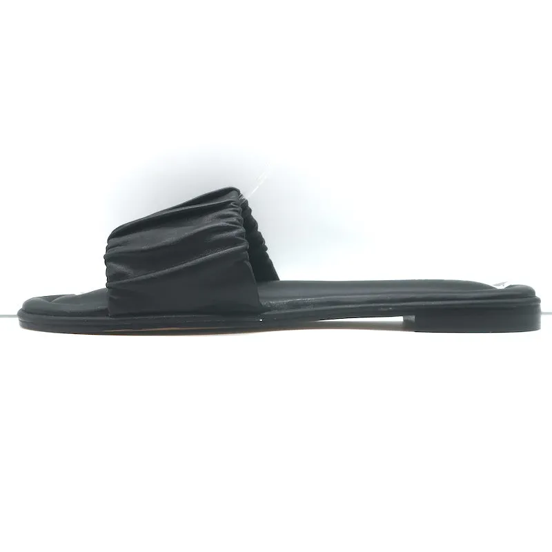 J.Crew Menorca Scrunchie-Strap Flat Slide Sandals Black Leather Size 9 NEW