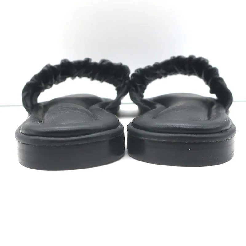 J.Crew Menorca Scrunchie-Strap Flat Slide Sandals Black Leather Size 9 NEW