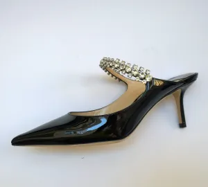 Jimmy Choo Bing 65 Black Patent Rhinestone Strap Heels New in Box Mules Slides