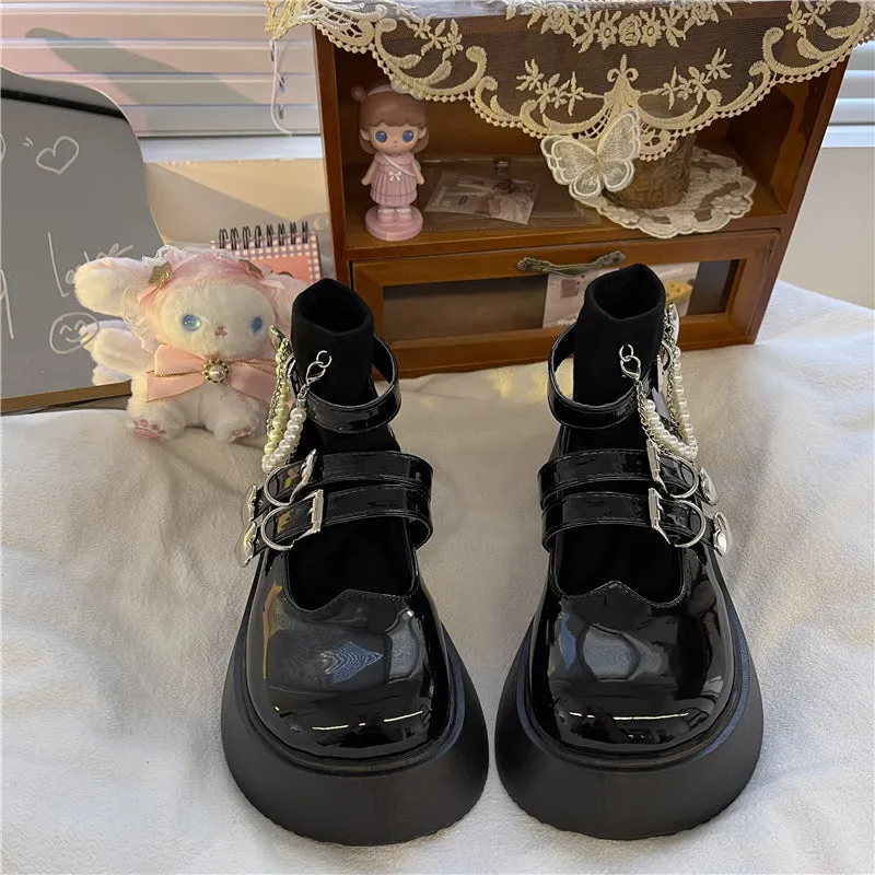 JK BLACK HEART BUCKLE PLATFORM SHOES UB2753