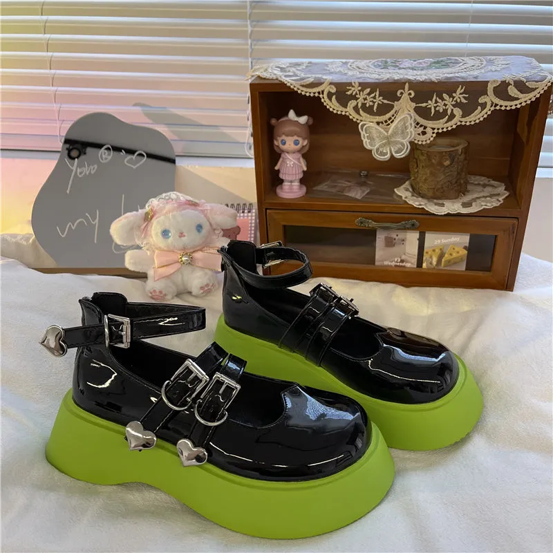 JK BLACK HEART BUCKLE PLATFORM SHOES UB2753
