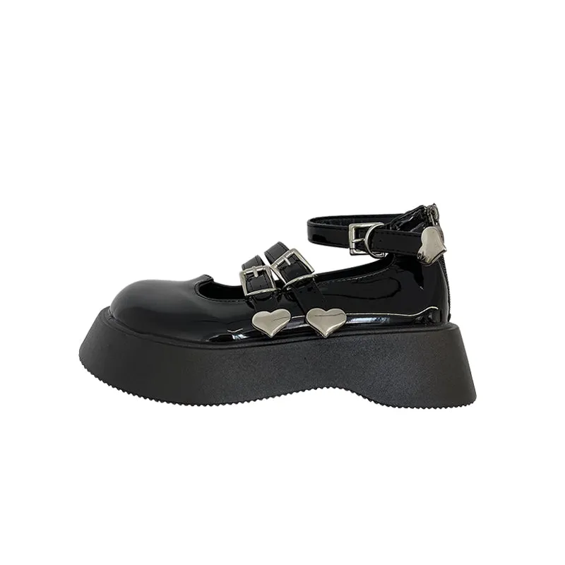 JK BLACK HEART BUCKLE PLATFORM SHOES UB2753