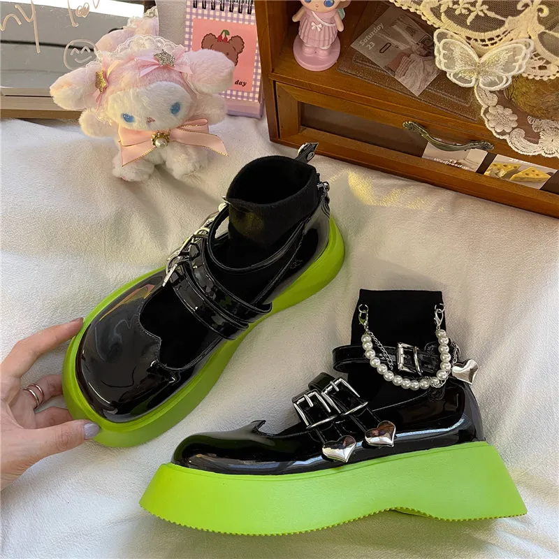 JK BLACK HEART BUCKLE PLATFORM SHOES UB2753