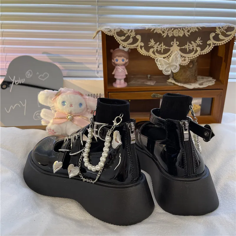 JK BLACK HEART BUCKLE PLATFORM SHOES UB2753