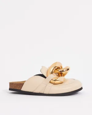 JW Anderson Beige Leather with Gold Chain Round Toe Leather Mules - 35