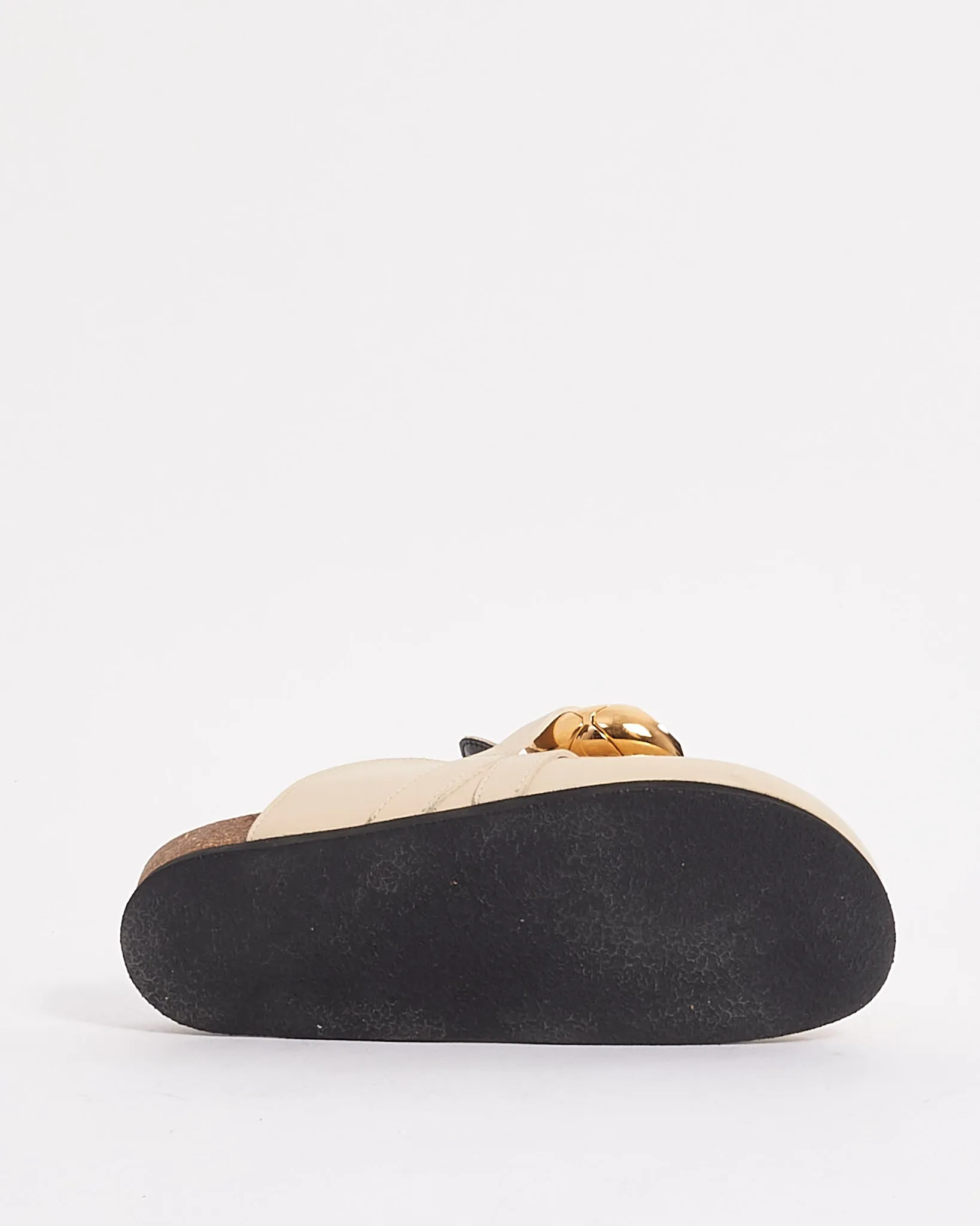 JW Anderson Beige Leather with Gold Chain Round Toe Leather Mules - 35