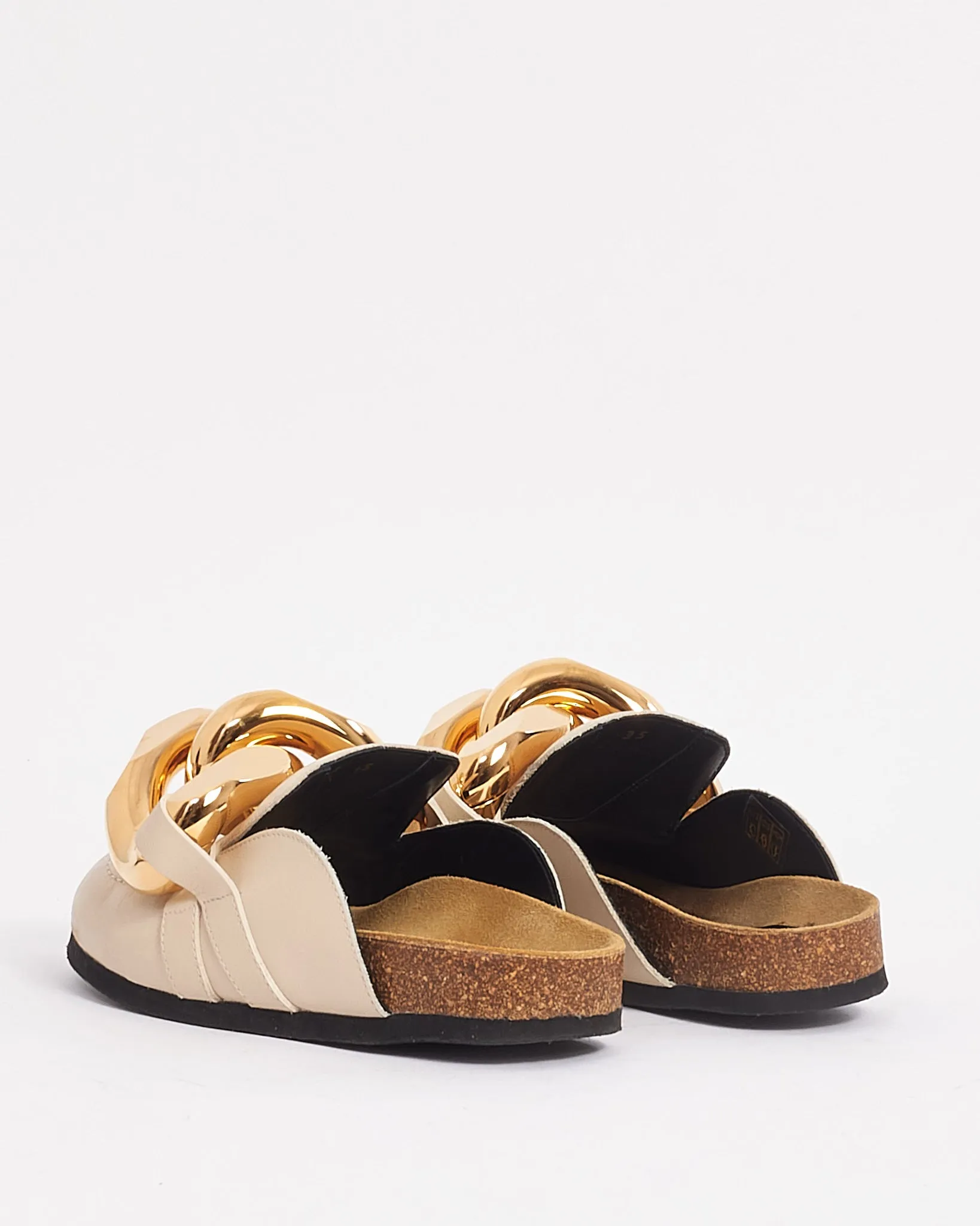 JW Anderson Beige Leather with Gold Chain Round Toe Leather Mules - 35