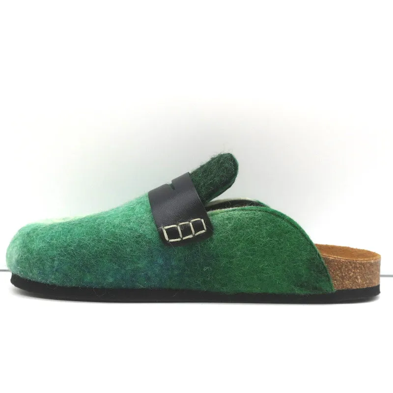 JW Anderson Felt Clog Mules Green Landscape Size 37 Backless Penny Loafers