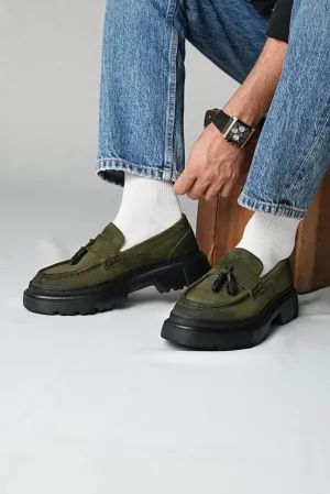 Khaki Suede Leather High Sole Shoes