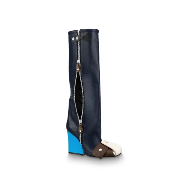 Ladies  Square Toe   Mixed Color Buckle Rivet Shoes
