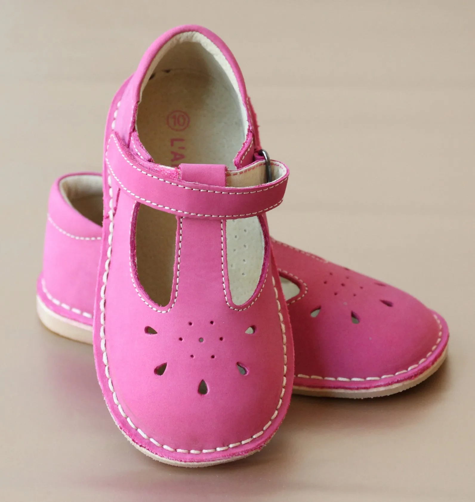 L'Amour Girls T-Strap Nubuck Leather Classic Mary Janes