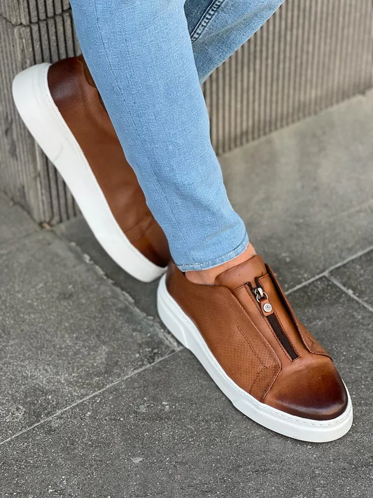 Lawson Brown Mid-Top Zipper Sneakers for Men