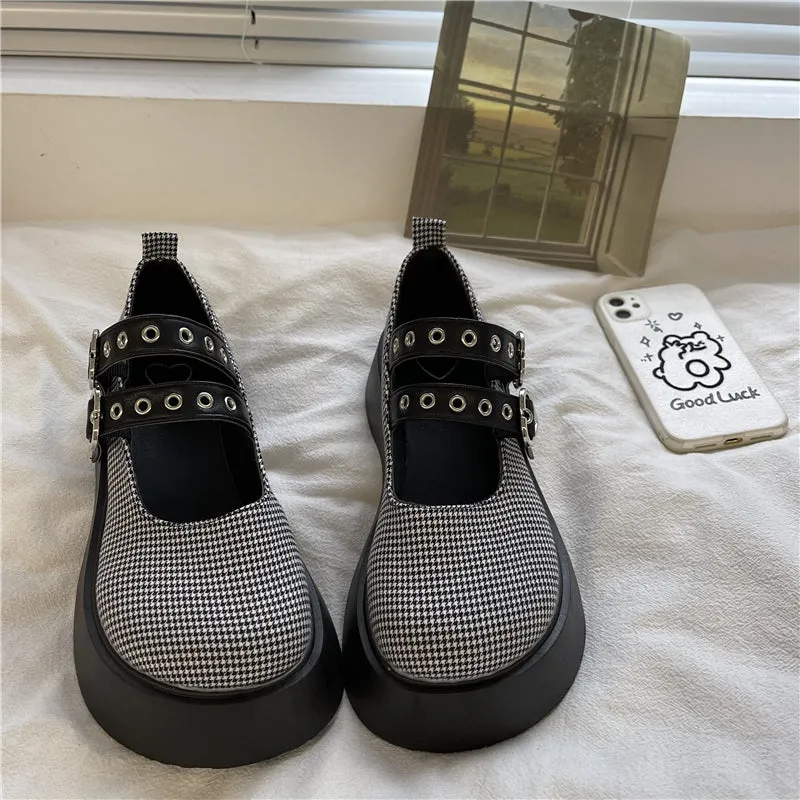 LOLITA LOVE BUCKLE HOUNDSTOOTH SHOES UB2760