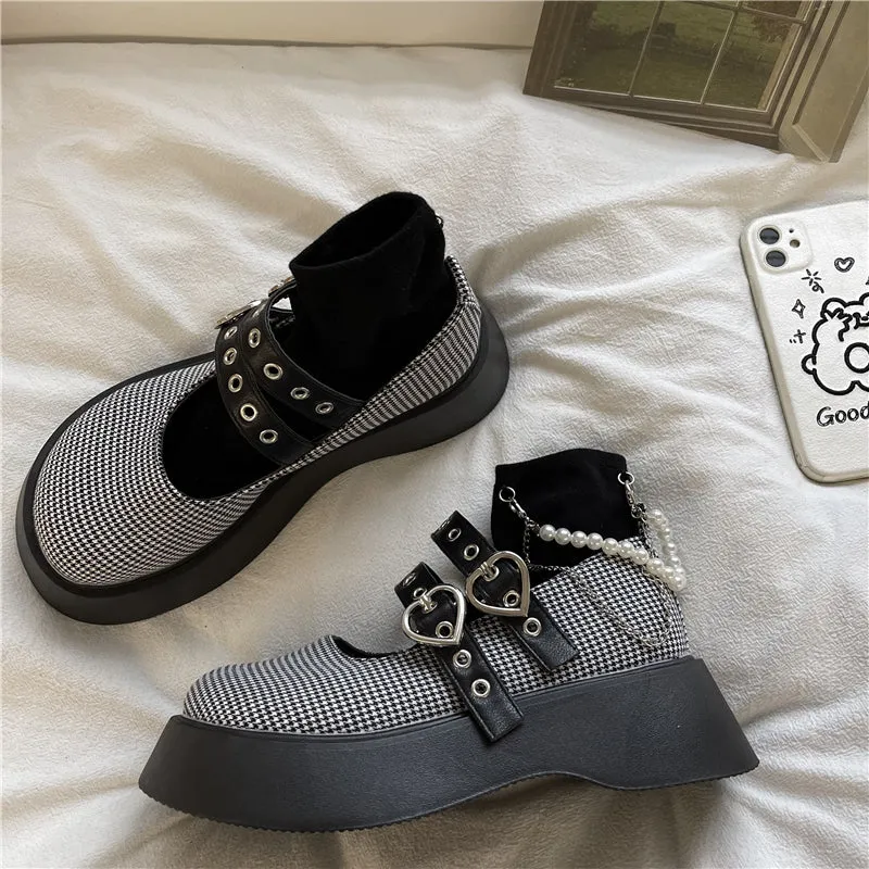 LOLITA LOVE BUCKLE HOUNDSTOOTH SHOES UB2760