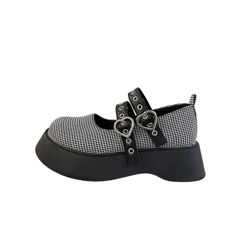 LOLITA LOVE BUCKLE HOUNDSTOOTH SHOES UB2760