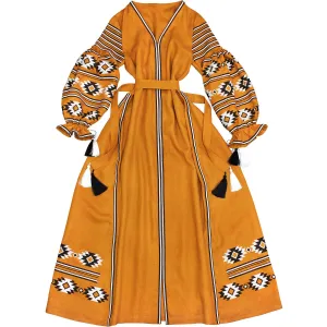 Long Boho Style kaftan with embroidered wedges