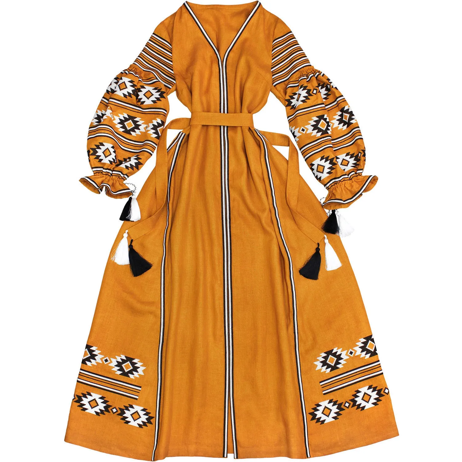 Long Boho Style kaftan with embroidered wedges