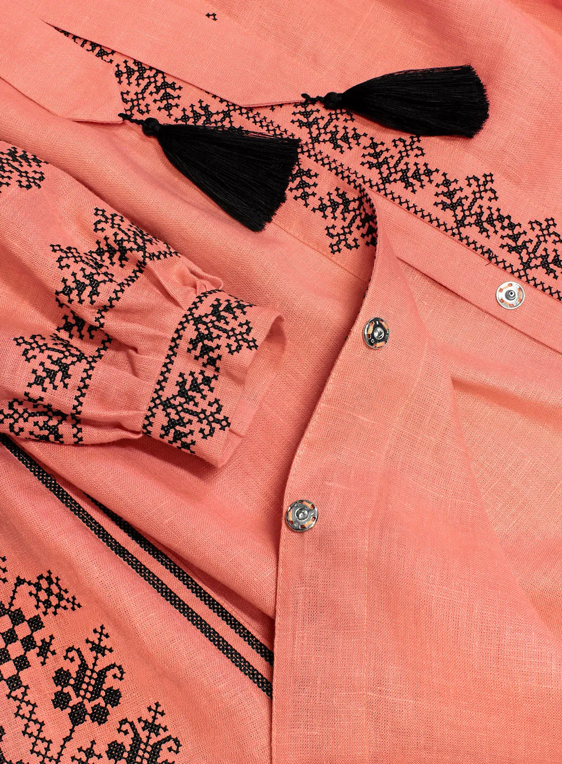 Long embroidered coral kaftan